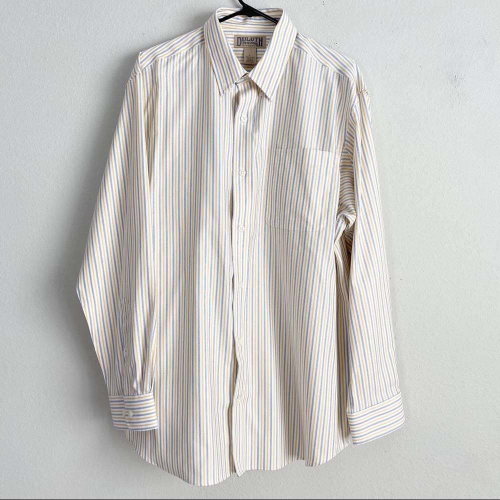 Mens Duluth Trading Long Sleeve Strip Yellow Button Down Shirt Size L